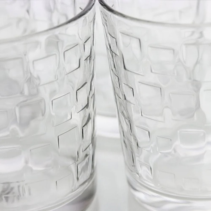 4Piece Embossed Glass Tumbler Set 13 Oz Old Fashioned Glassware 1