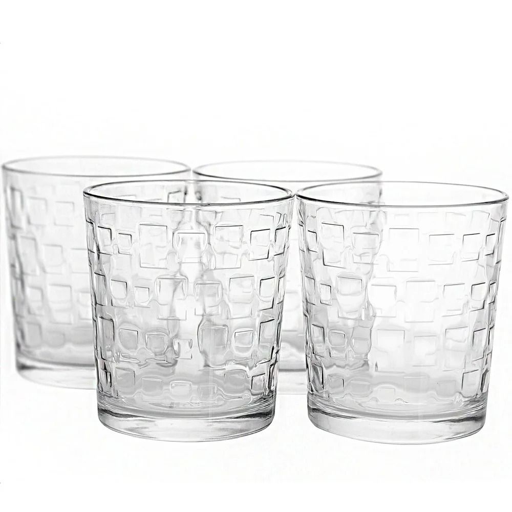 4Piece Embossed Glass Tumbler Set 13 Oz Old Fashioned Glassware 4
