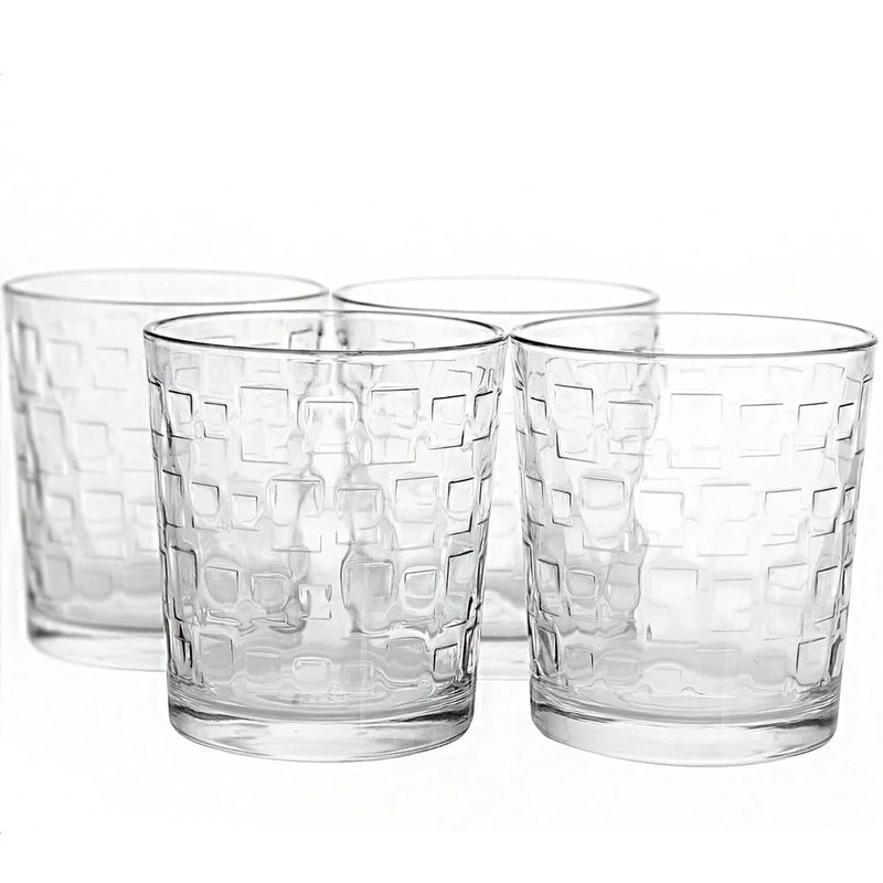 4Piece Embossed Glass Tumbler Set 13 Oz Old Fashioned Glassware 4