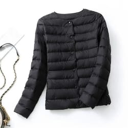 womens ultralight collarless puffer jacket