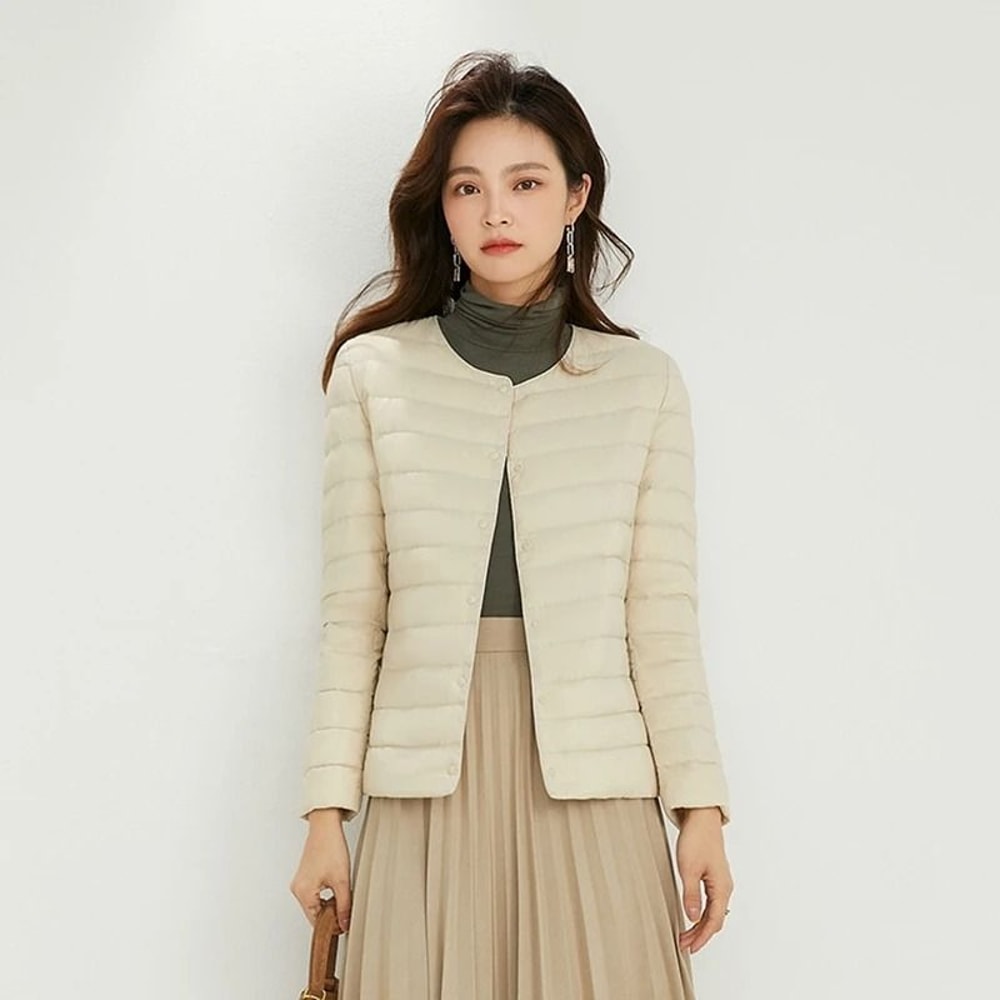 Womens Convertible Neckline Ultralight Down Jacket 0