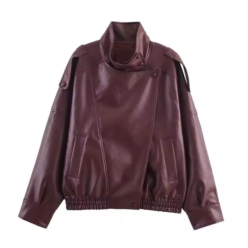 Casual Chic Oversized Faux Leather Jacket Spring Streetwear 9