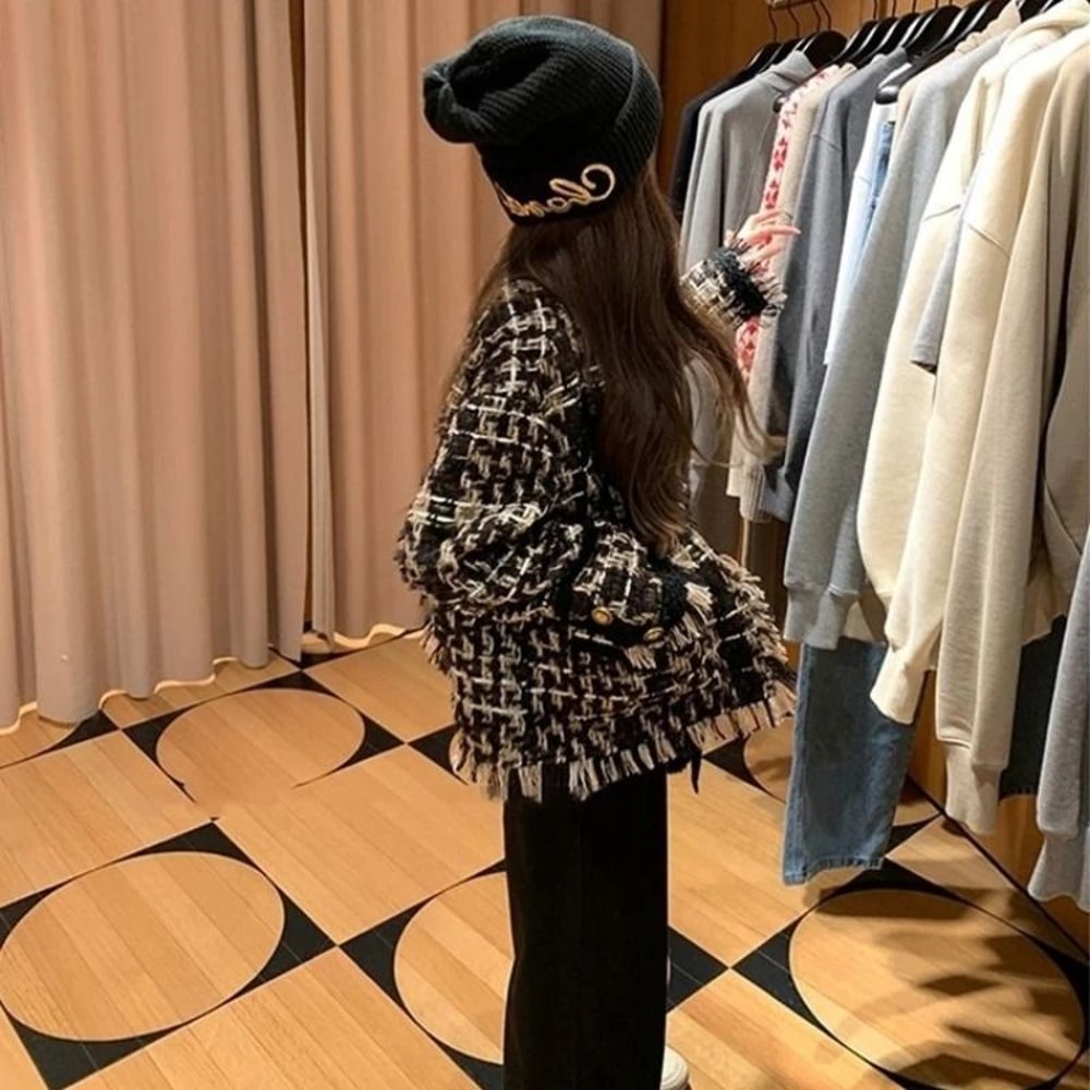 Korean Chic Tweed Tassel Jacket Plaid Spring Autumn Blazer 5