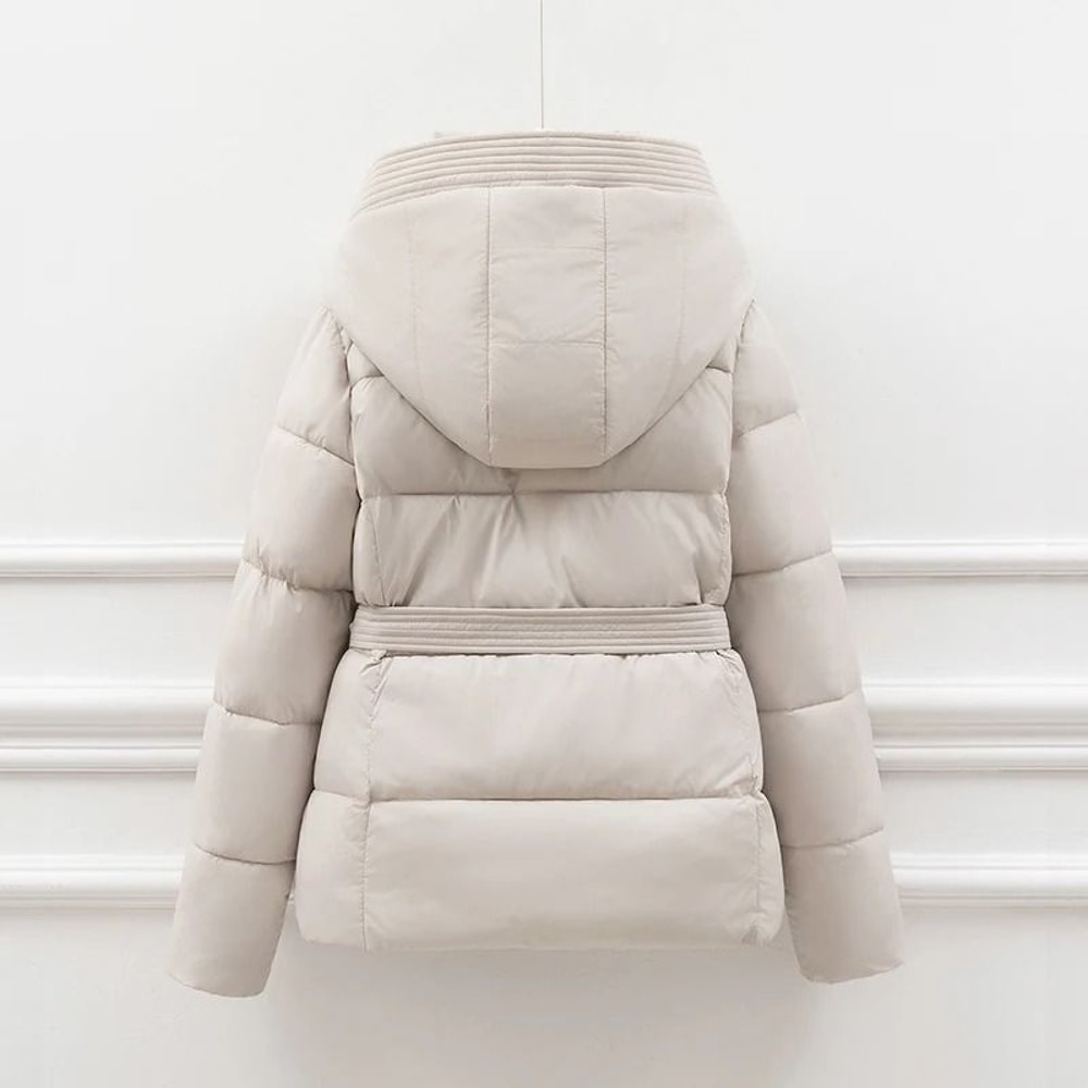 Womens Slimming Hooded Puffer Jacket Belted Winter Cotton Coat 1