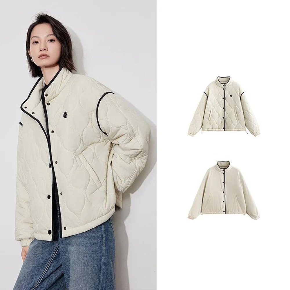 Elegant Contrasting Spliced Cotton Coat Winter HighFashion Outwear 5