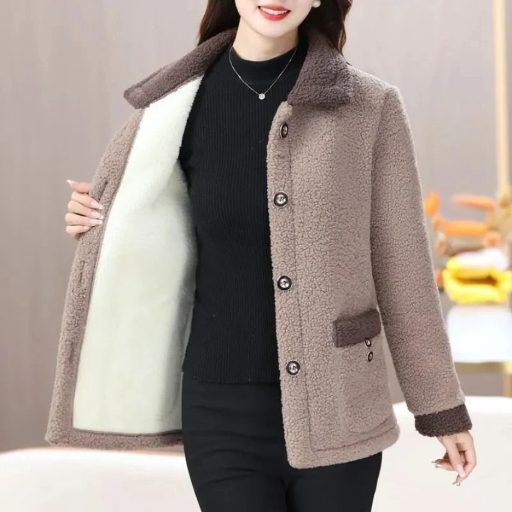 Elegant Lamb Fur Grain Velvet Coat Womens Thermal Winter Jacket 3
