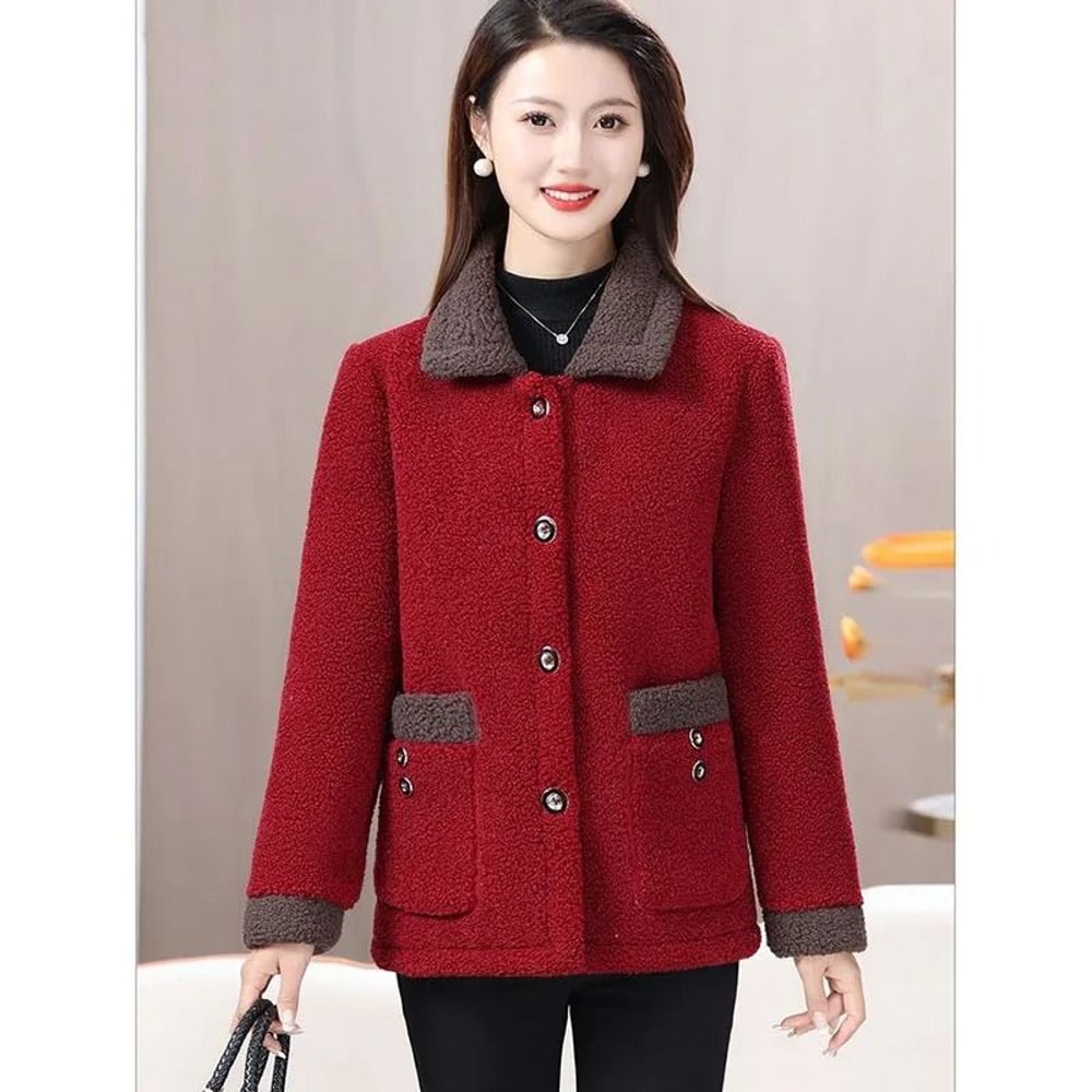 Elegant Lamb Fur Grain Velvet Coat Womens Thermal Winter Jacket 4