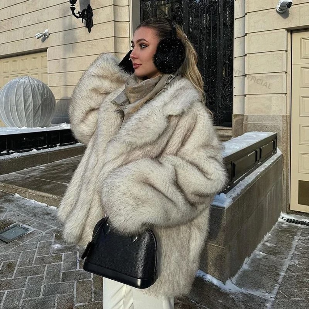 Oversized Gradient Faux Fox Fur Jacket Winter Ins Hot Fashion Statement 3