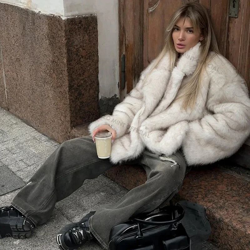 Oversized Gradient Faux Fox Fur Jacket Winter Ins Hot Fashion Statement 4
