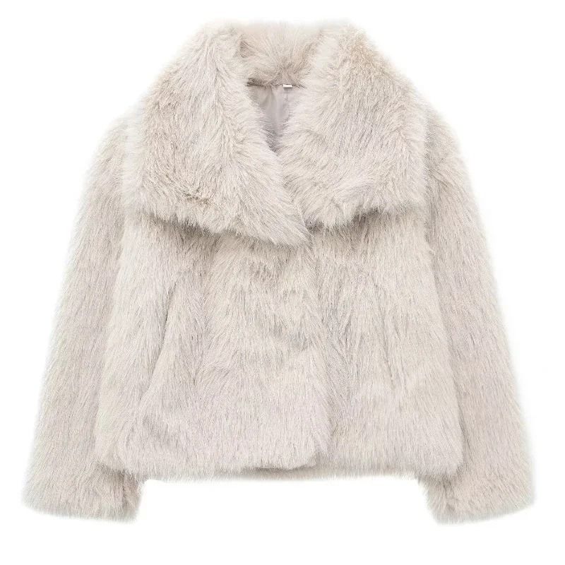 Plush Fluffy Faux Fur Jacket Modern Winter Thermal Outerwear 7