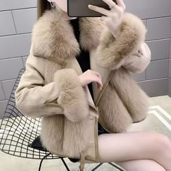 mid-long spliced faux fur jacket | pu leather hybrid winter coat