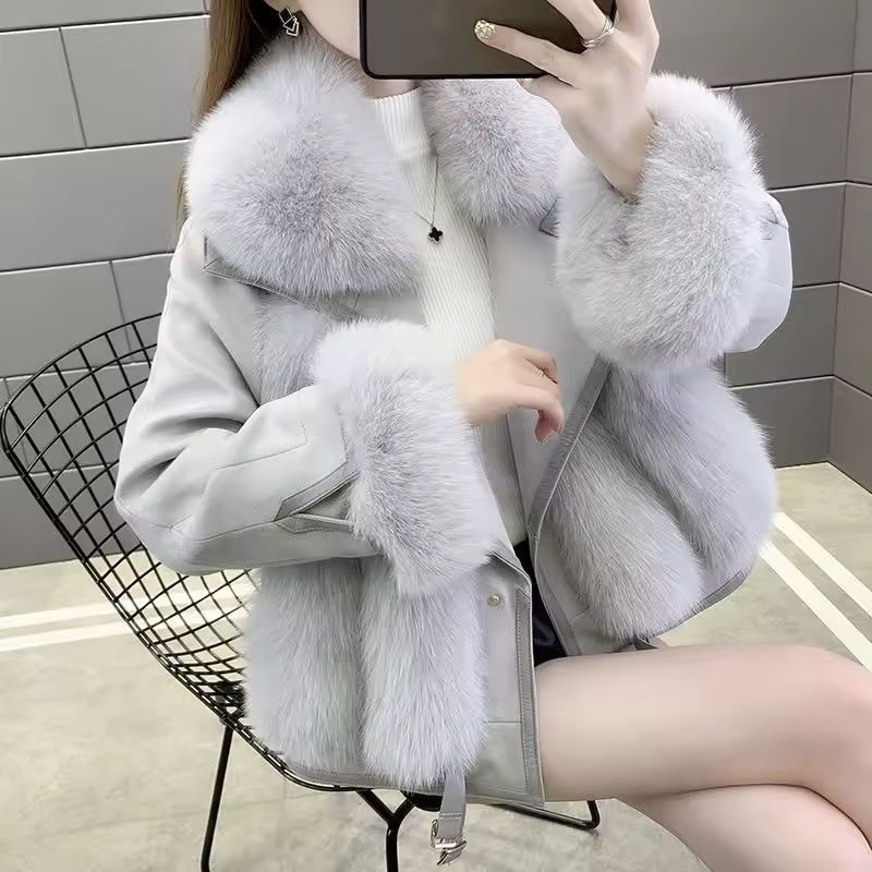 MidLong Spliced Faux Fur Jacket PU Leather Hybrid Winter Coat 2