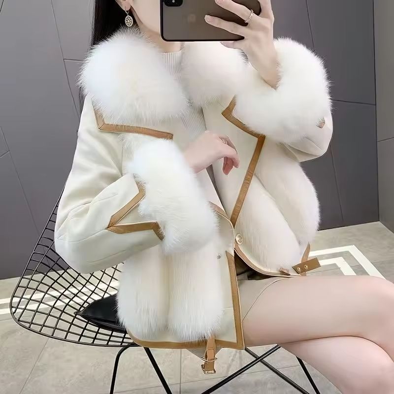 MidLong Spliced Faux Fur Jacket PU Leather Hybrid Winter Coat 4