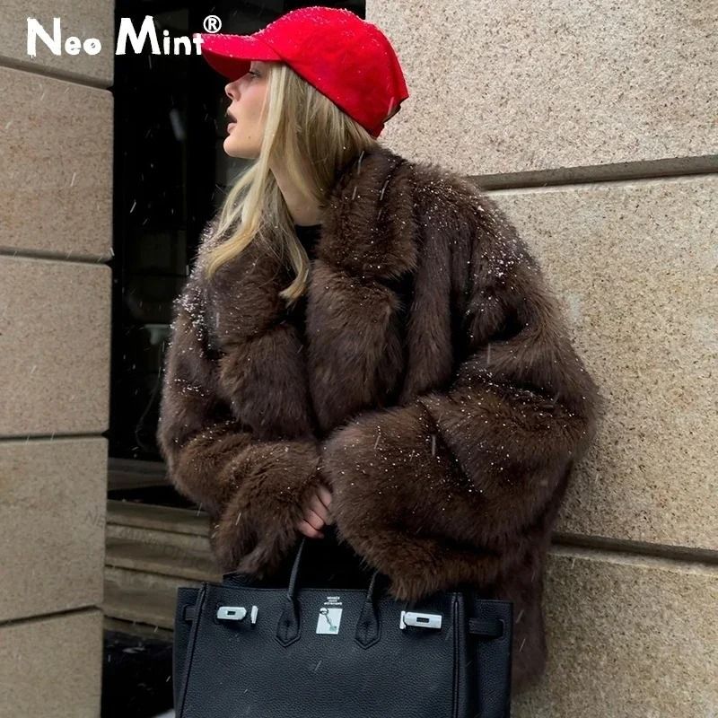 Oversized Fluffy Faux Fox Fur Overcoat Winter HighAppearance Street Style 0