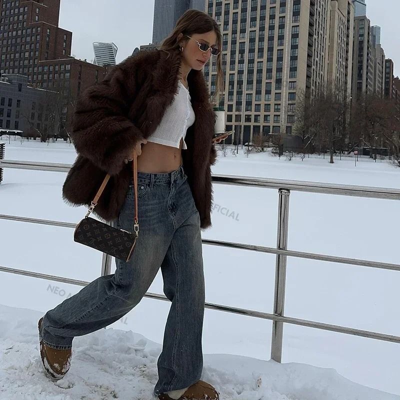 Oversized Fluffy Faux Fox Fur Overcoat Winter HighAppearance Street Style 4