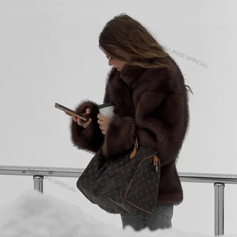 Oversized Fluffy Faux Fox Fur Overcoat Winter HighAppearance Street Style 5