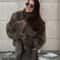 Elegant Stand Collar Faux Fur Jacket Modern High Street Loose Coat 1