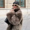 Elegant Stand Collar Faux Fur Jacket Modern High Street Loose Coat 5