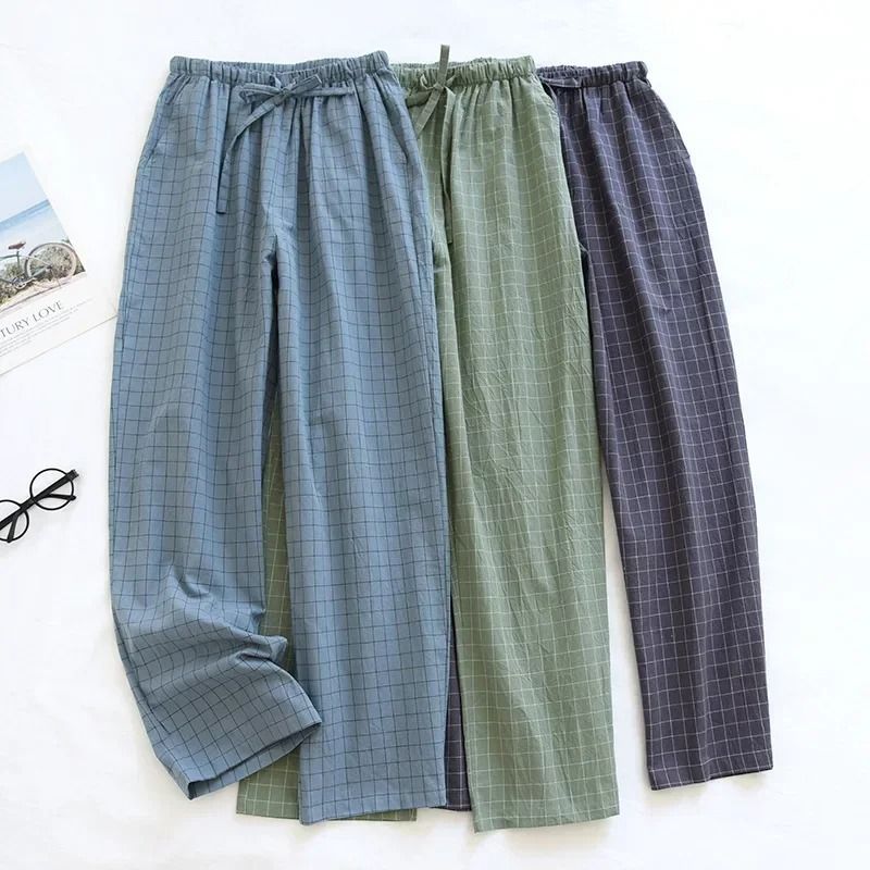 Mens Plaid Cotton Pajama Pants Breathable Summer Sleepwear 0