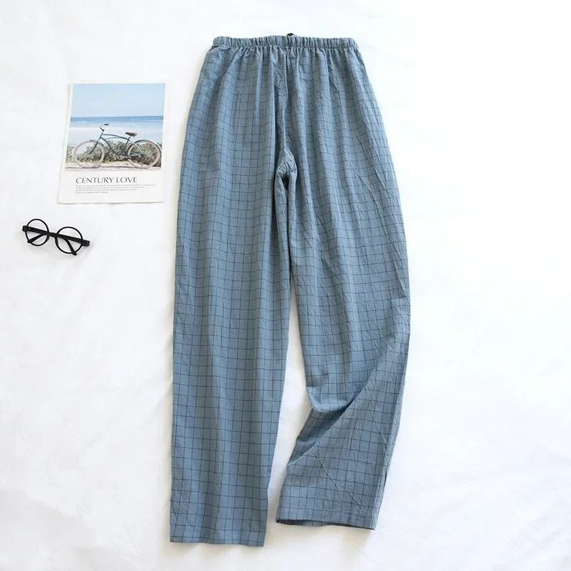Mens Plaid Cotton Pajama Pants Breathable Summer Sleepwear 9