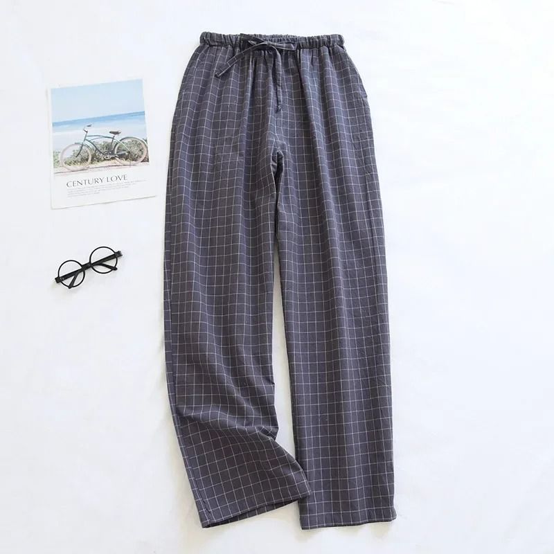 Mens Plaid Cotton Pajama Pants Breathable Summer Sleepwear 10