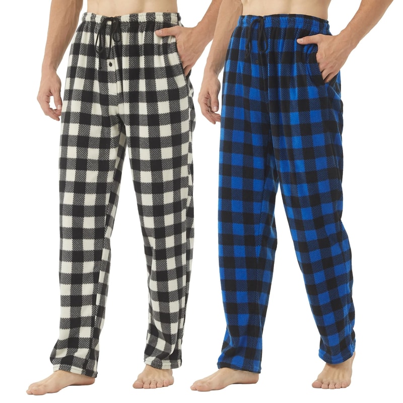 2Pack Mens Fleece Pajama Pants UltraSoft Plaid Lounge Bottoms 7