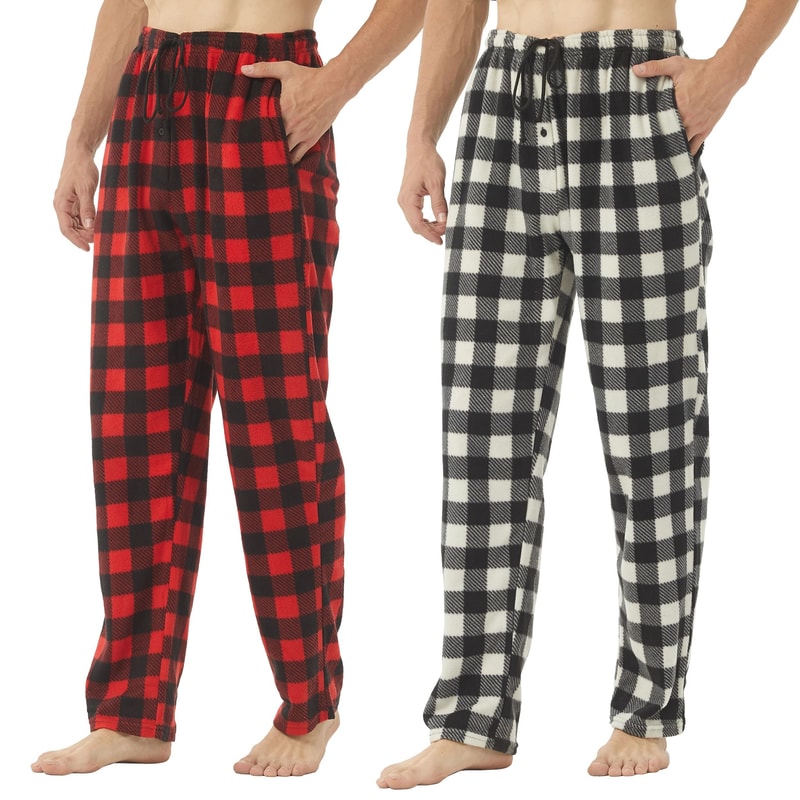 2Pack Mens Fleece Pajama Pants UltraSoft Plaid Lounge Bottoms 8