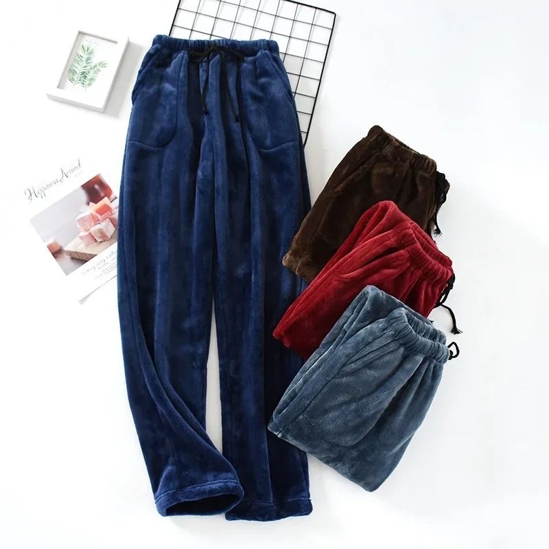 Thickened Flannel Home Trousers Mens Winter Coral Fleece Pajamas 0