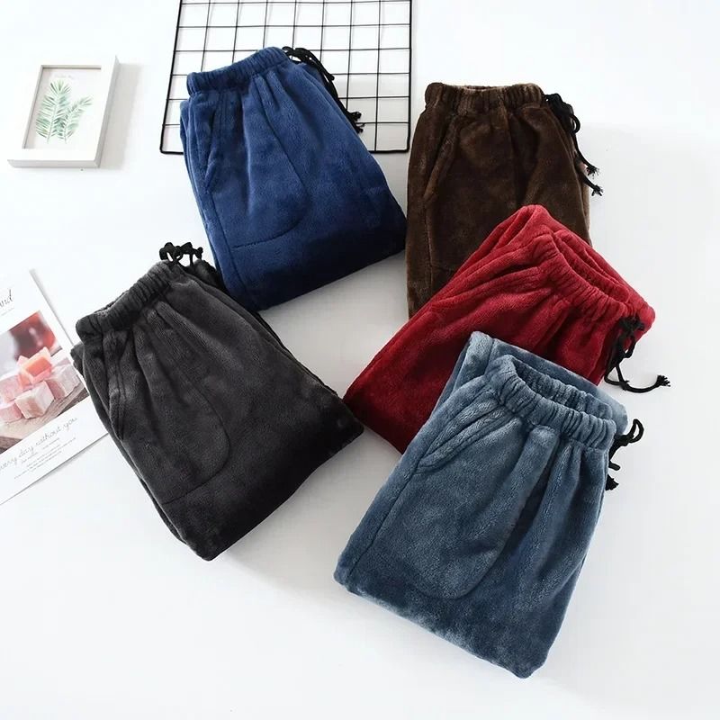 Thickened Flannel Home Trousers Mens Winter Coral Fleece Pajamas 1
