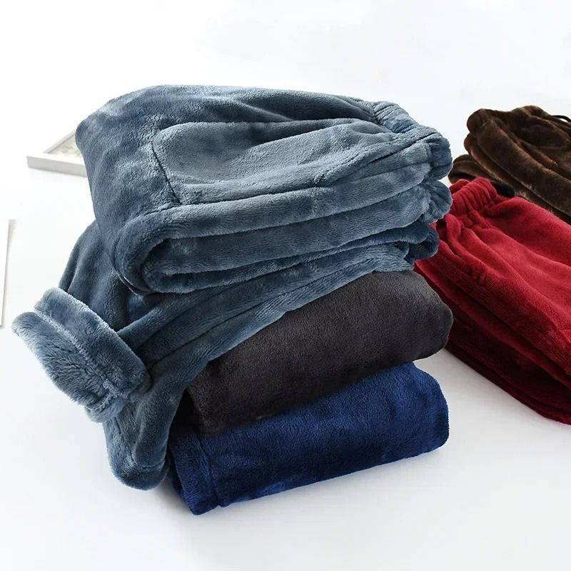 Thickened Flannel Home Trousers Mens Winter Coral Fleece Pajamas 2