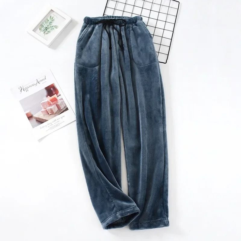 Thickened Flannel Home Trousers Mens Winter Coral Fleece Pajamas 9