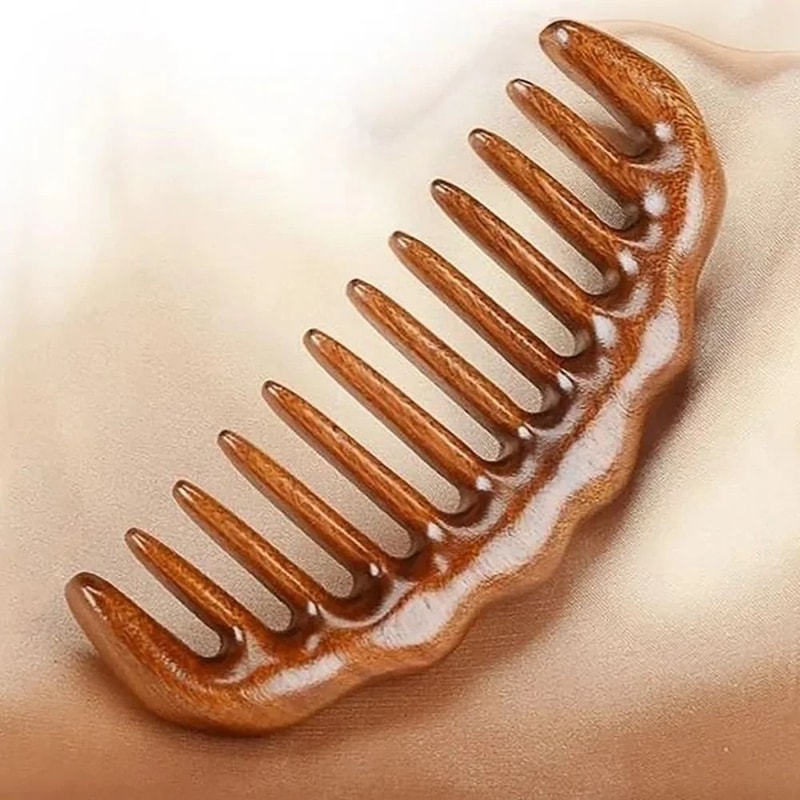 Natural Sandalwood Detangling Comb AntiStatic WideTooth Scalp Massager 4