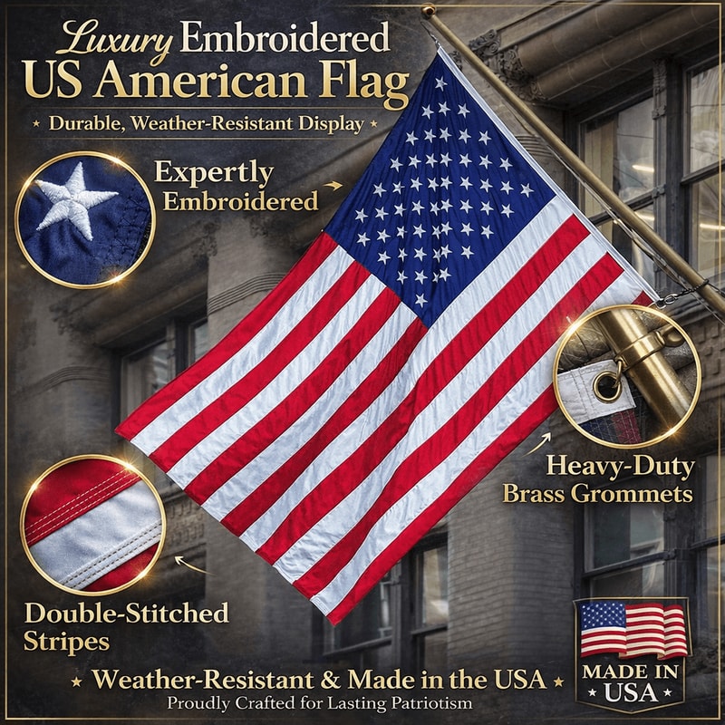 Luxury Embroidered US American Flag Durable WeatherResistant Display 4