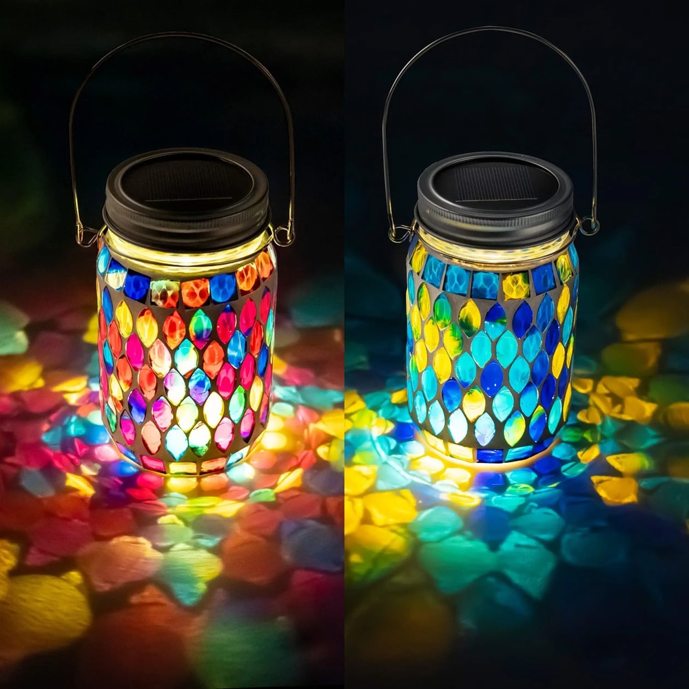 Artisanal Solar Mosaic Glass Hanging Lantern 2