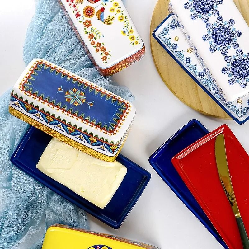 Artisanal HandPainted Ceramic Butter Dish 1