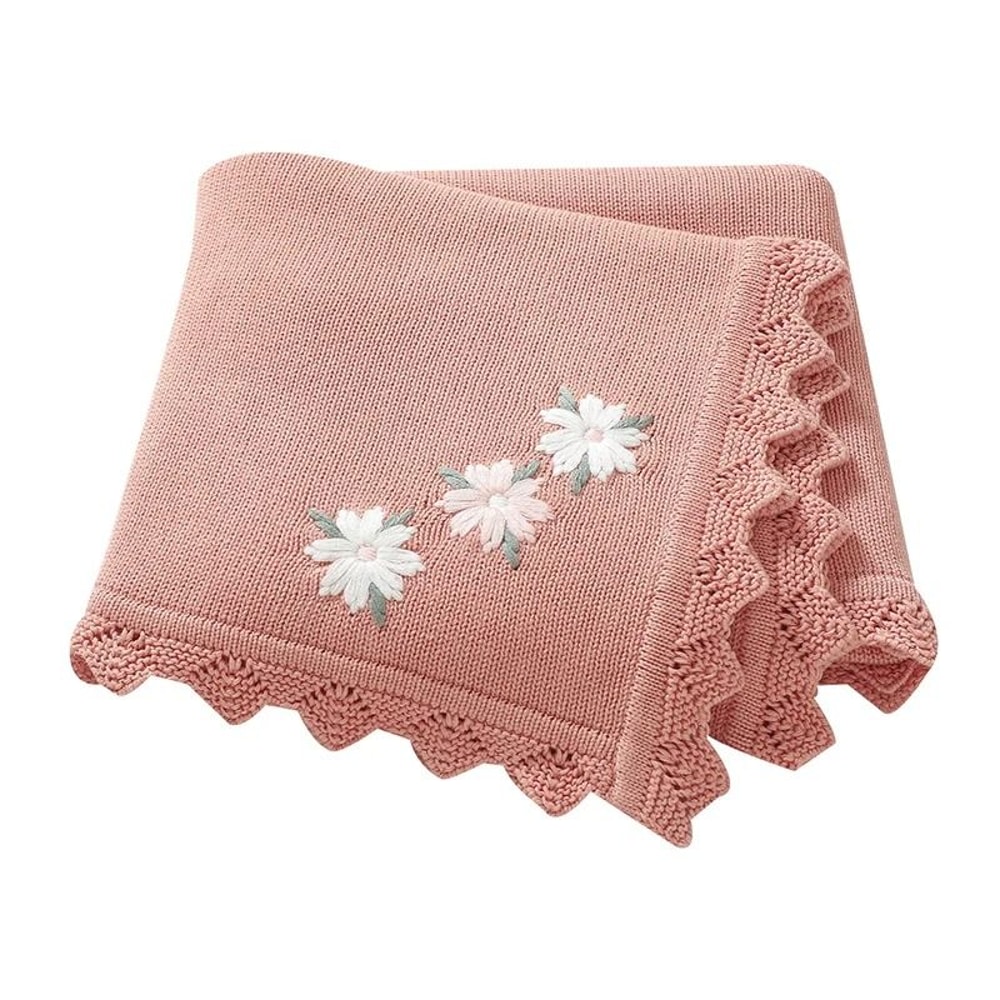 BlossomKnit Embroidered Cotton Baby Blanket 10