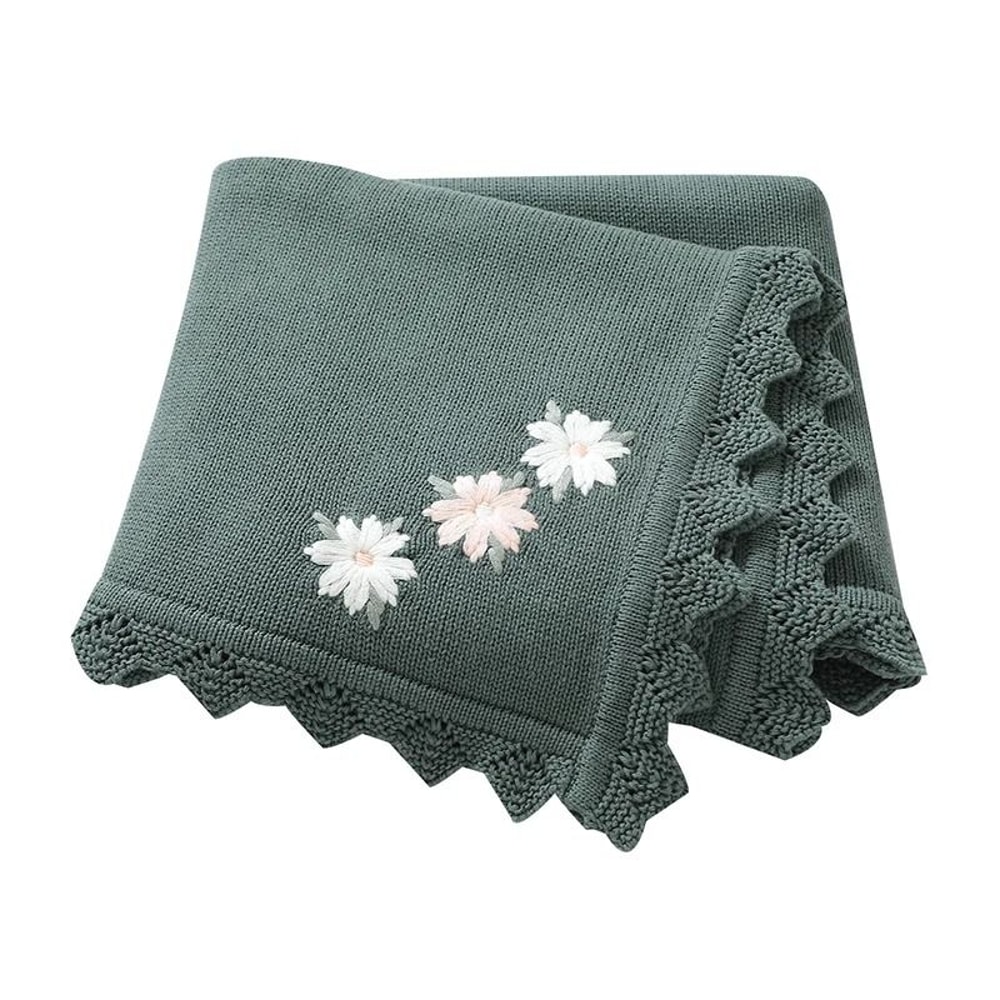 BlossomKnit Embroidered Cotton Baby Blanket 12