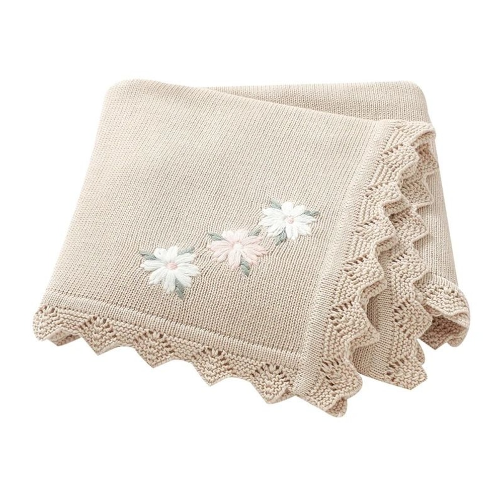 BlossomKnit Embroidered Cotton Baby Blanket 8