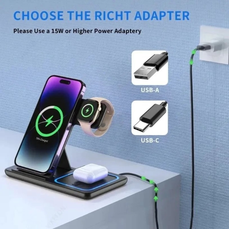 Foldable 3in1 Fast Wireless Charging Station 2