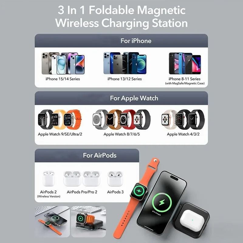 Metal 3in1 Foldable Magnetic Wireless Charging Station 6