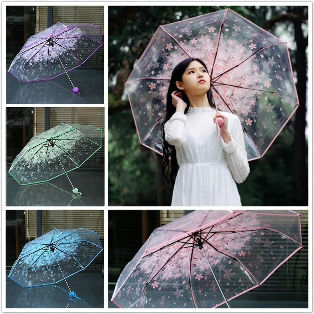 Fashionable Transparent Sakura Petal Folding Umbrella 2