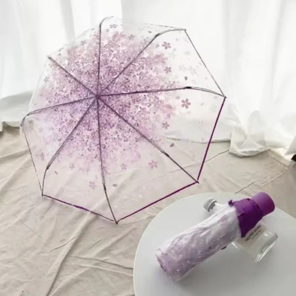 Fashionable Transparent Sakura Petal Folding Umbrella 3