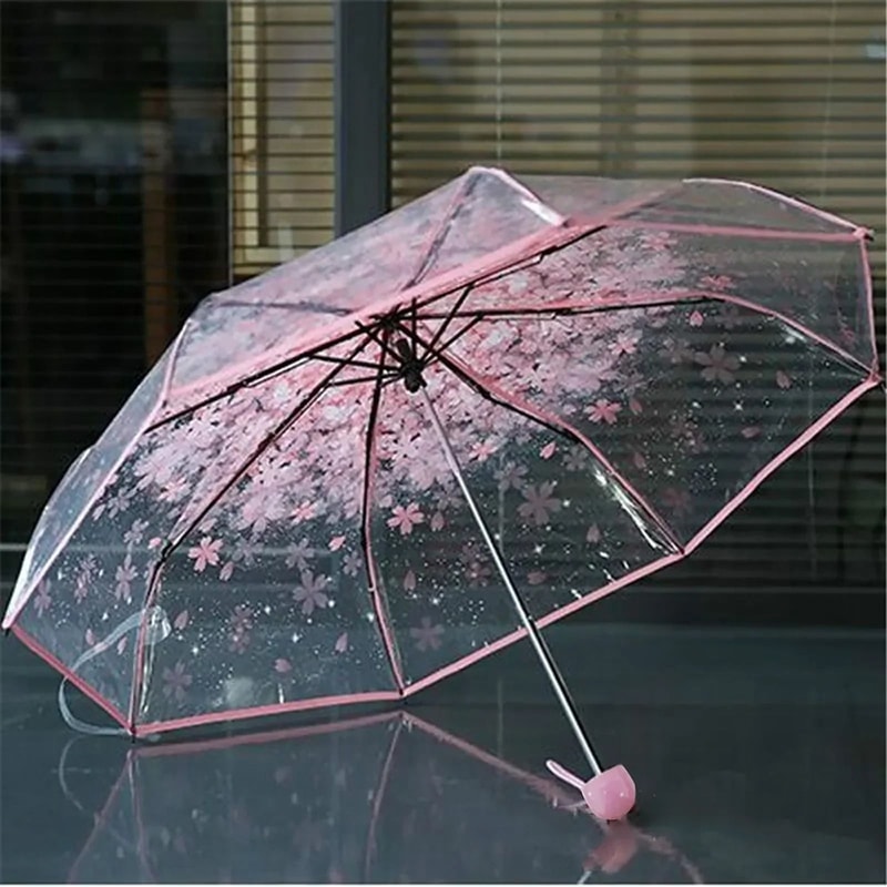 Fashionable Transparent Sakura Petal Folding Umbrella 8