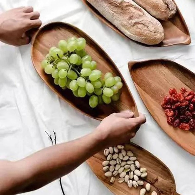 Handcrafted Solid Wood LeafShaped Serving Tray 3