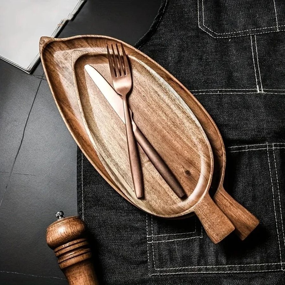 Handcrafted Solid Wood LeafShaped Serving Tray 4