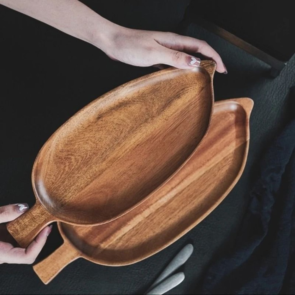 Handcrafted Solid Wood LeafShaped Serving Tray 5