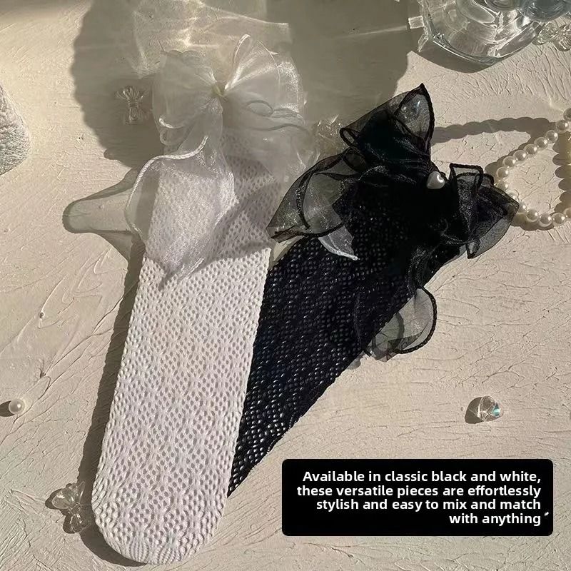 FourSeason Girls Bow Mesh HighTube Socks 2