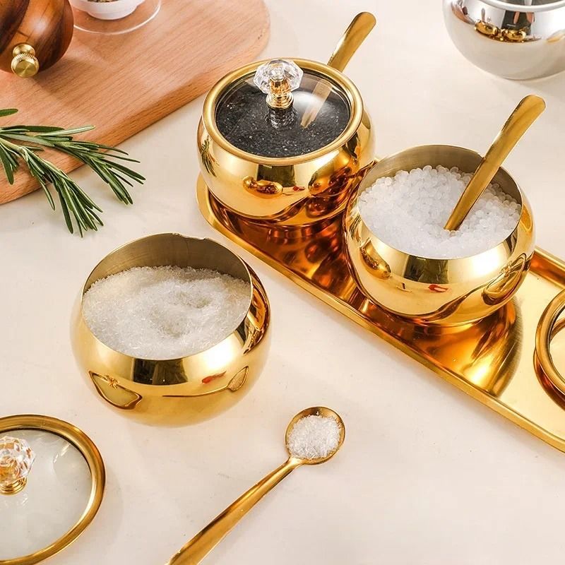 Gold Silver Stainless Steel Luxury Condiment Set 0