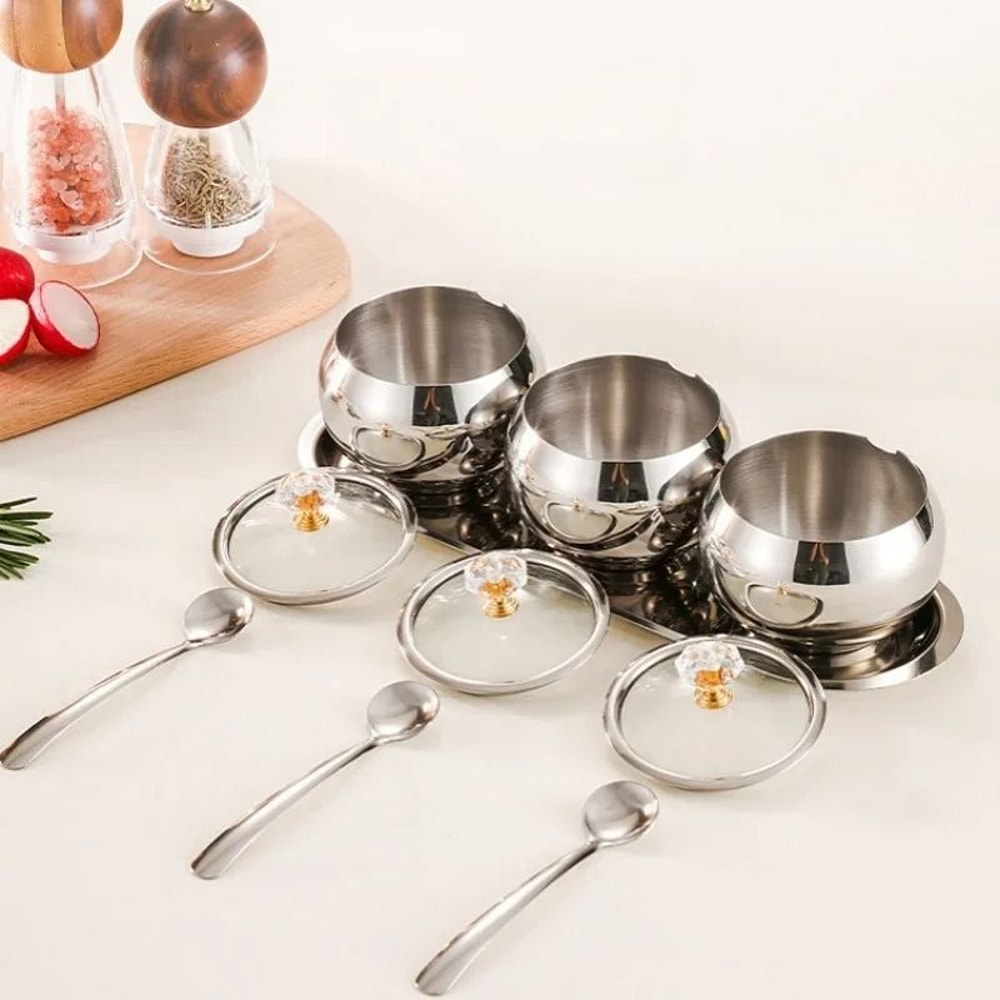 Gold Silver Stainless Steel Luxury Condiment Set 5