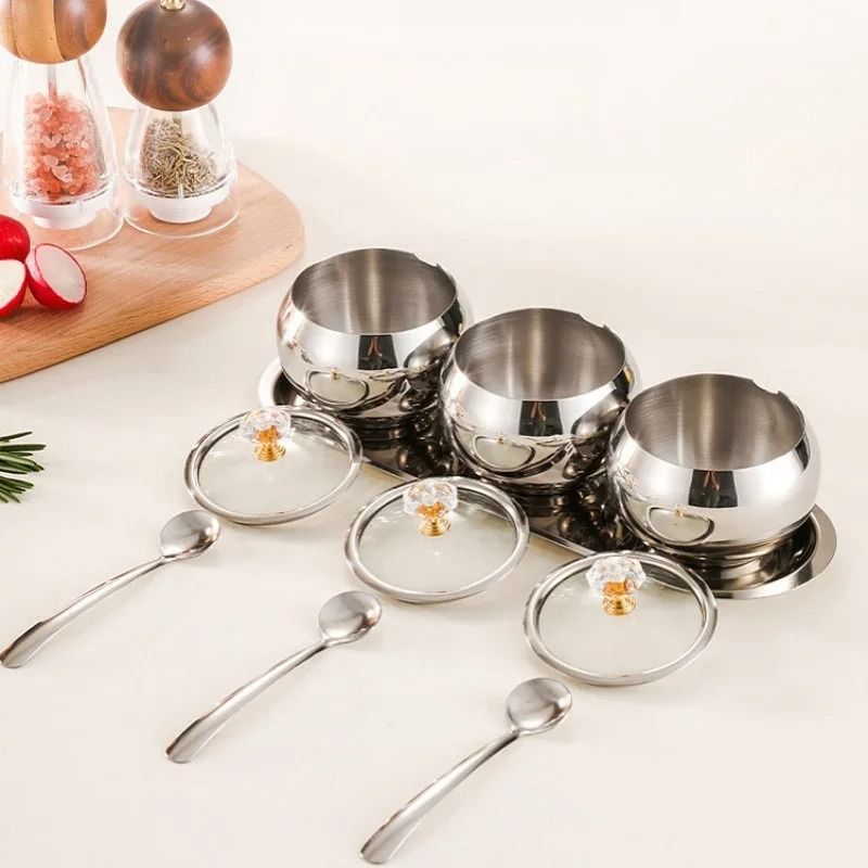 Gold Silver Stainless Steel Luxury Condiment Set 5